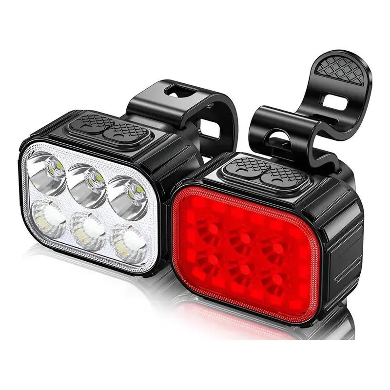 Kit E Farol + Lanterna Traseira Bike 6 Leds Recarregável - P