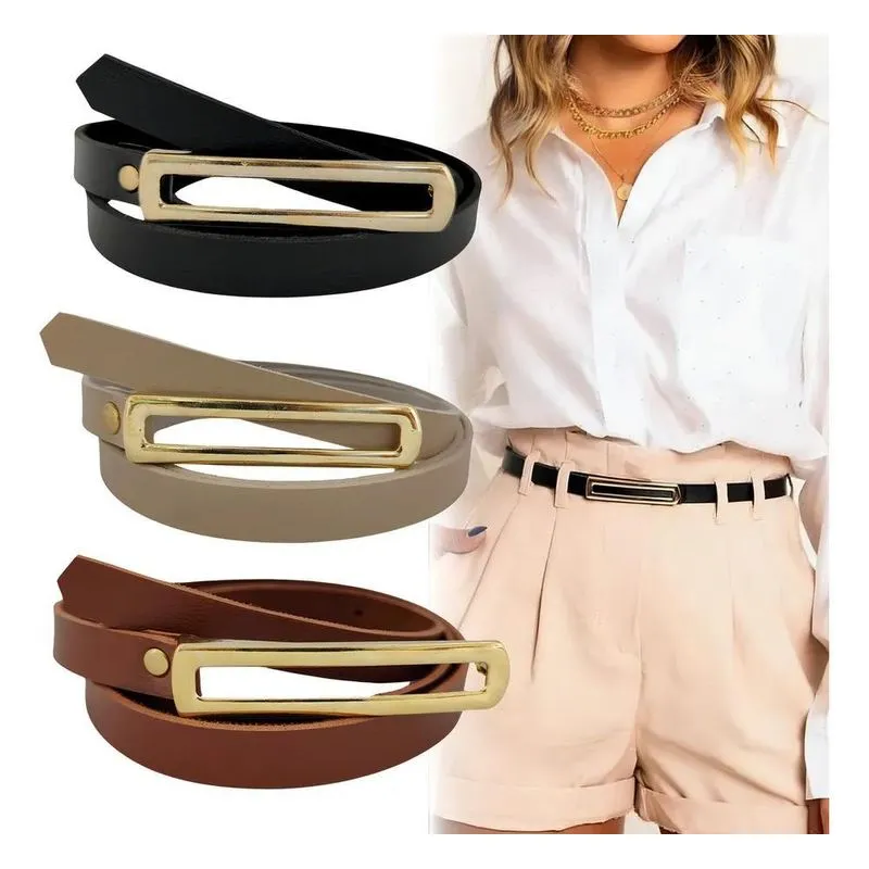 5x Kit 3 Cintos Feminino Fino Fivela Dourada Comprido Cor Pr