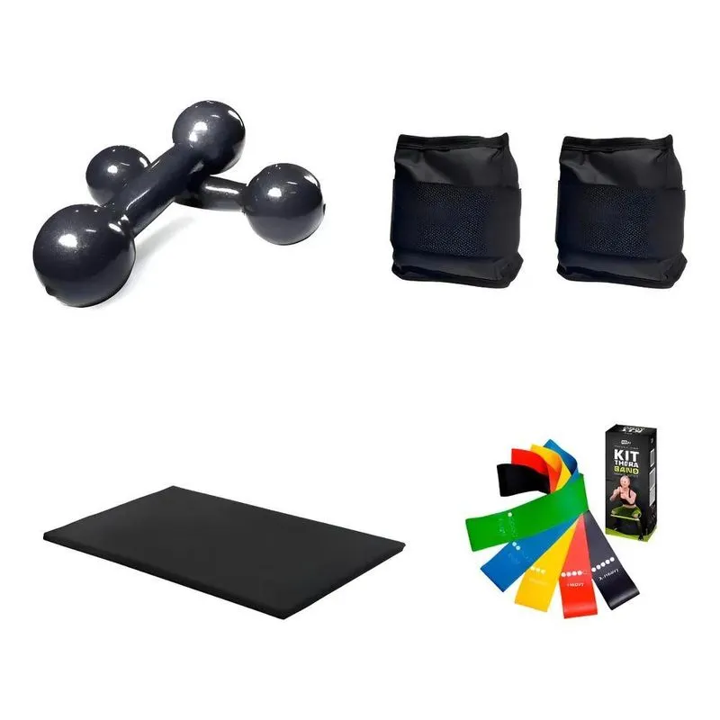 Par Halter 1 Kg+ Par Caneleira 2 Kg+ Colchonete+ Kit Band Co