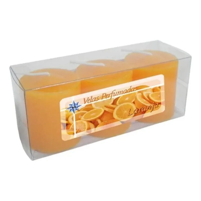 3x Kit 3 Velas Perfumadas De 1 Dia - Aroma Laranja