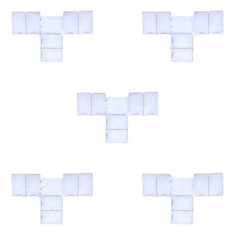 5x Kit 5 Conector T Fita Led Emenda Rápida 8mm 2 Vias Monoco