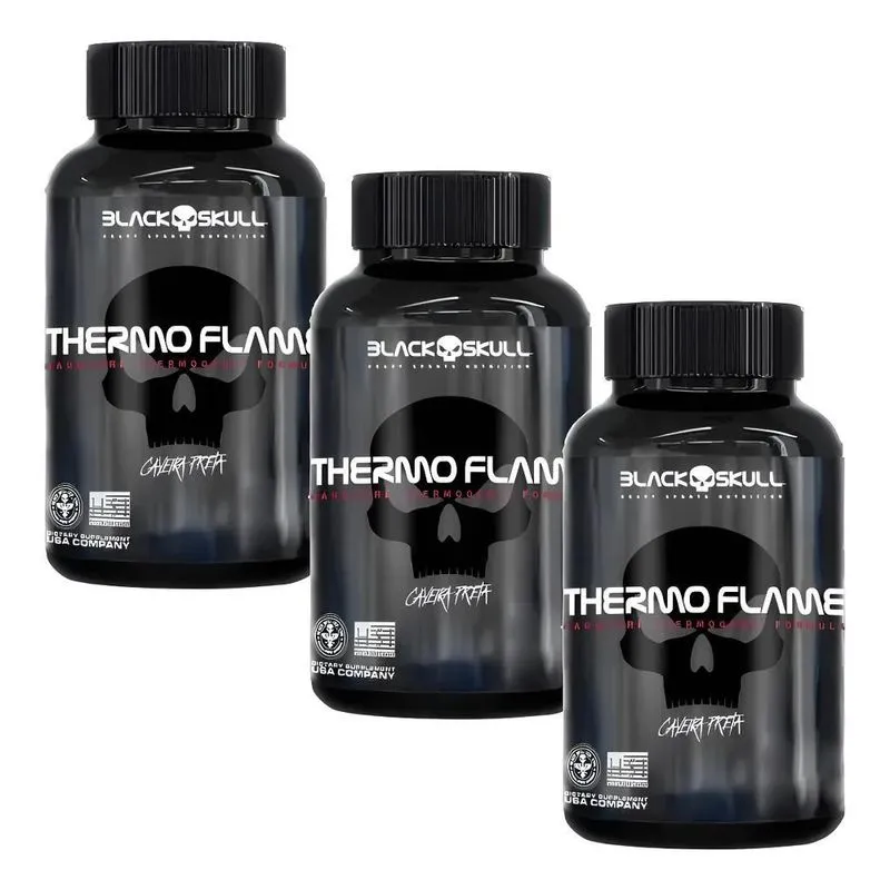 3x Thermo Flame 60 Tabs - Melhor Termogênico - Black Skull