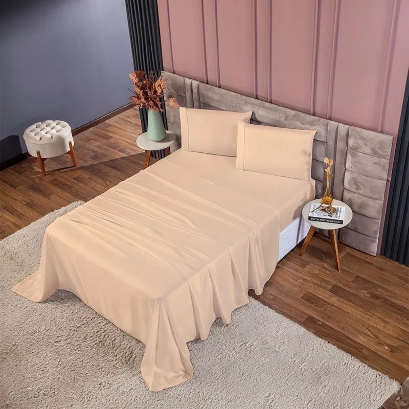 Conjunto de Cama Casal 400 Fios Percal 4 Peças Toque Macio
