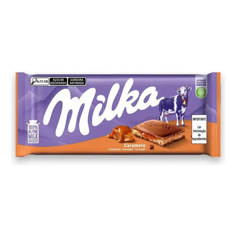 5x Barra De Chocolate Ao Leite Com Caramelo 100g Milka