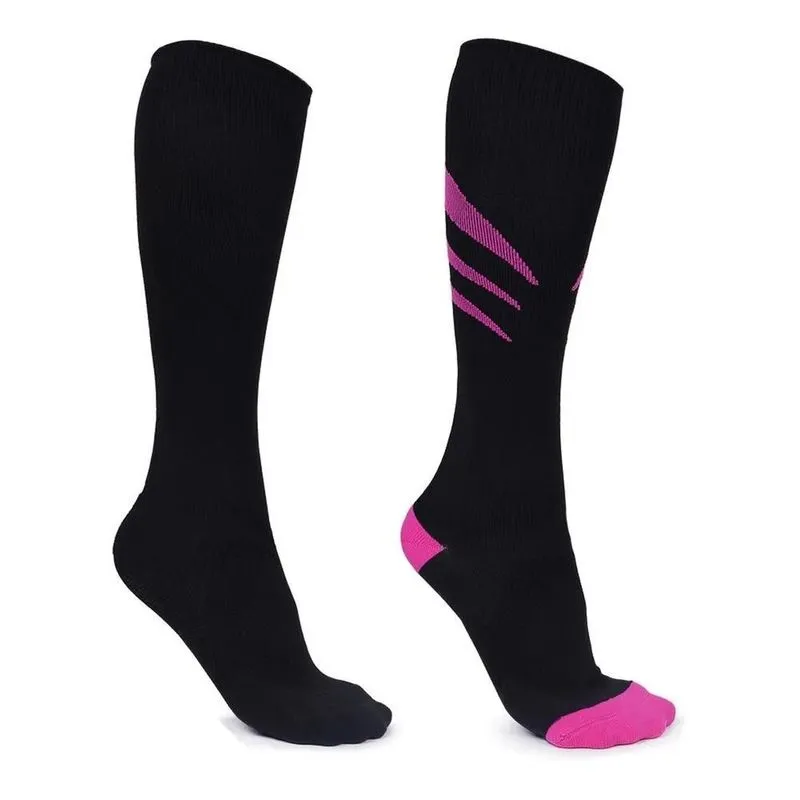 Meia Compressão Cano Alto Corri Preta Rosa + Preta Único