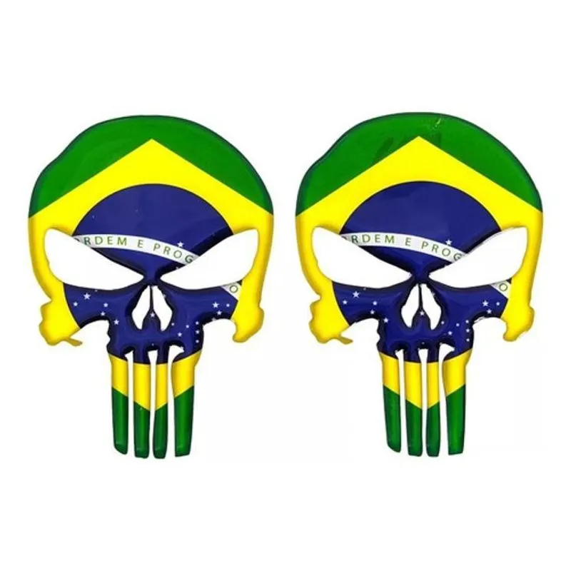 Par Adesivos Punisher Carro Moto Brasil Resinados Caveira
