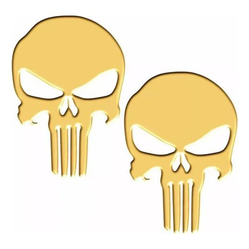 Par De Adesivos Punisher Caveira Dourado Resinados Res25