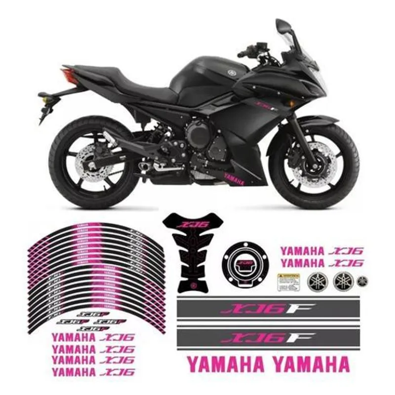 Kit Adesivos Yamaha Xj6f 2010 Emblema Tankpad Rosa Xj6frs
