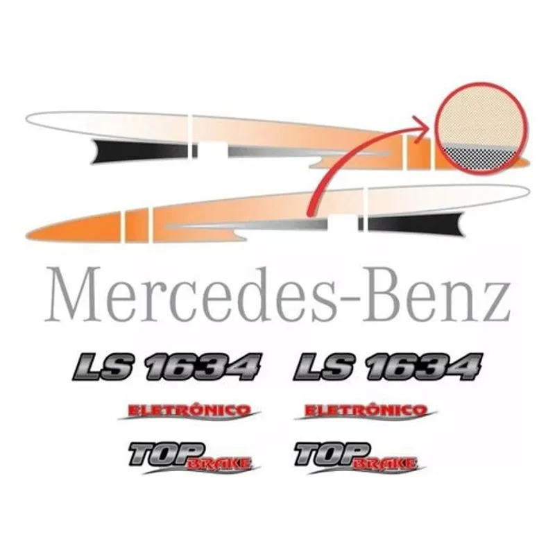 Kit Faixas Emblemas Mercedes Benz Ls 1634 Eletrônico Laranja
