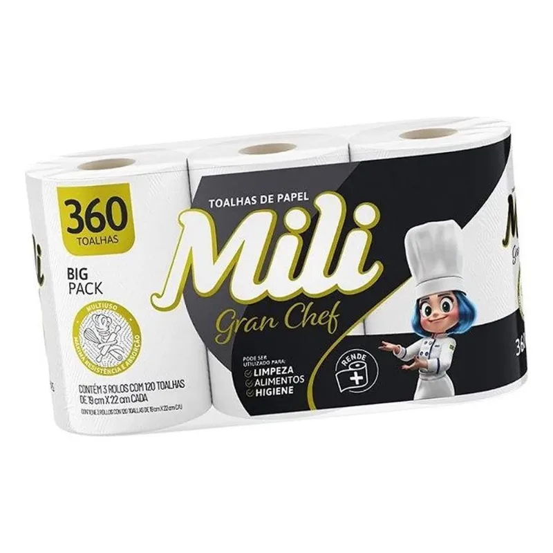 5x Toalha De Papel Branco Mili Gran Chef 3x120 Folhas