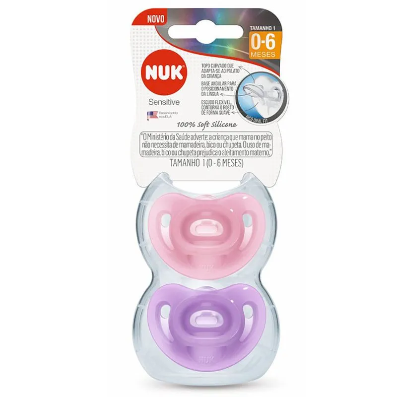 2 Chupeta Silicone Menina Nuk Sensitive Soft Rosa/roxa 0+meses