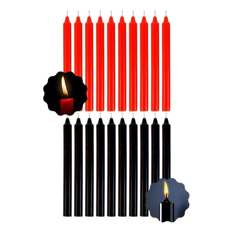 10x Kit 50 Velas / 25 Vermelha + 25 Preta 16cm Chama Alta M