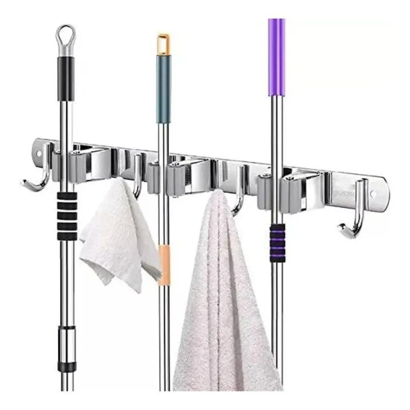 Suporte Pendurar Vassoura Pendurador Inox Mop Rodo Pá Organi