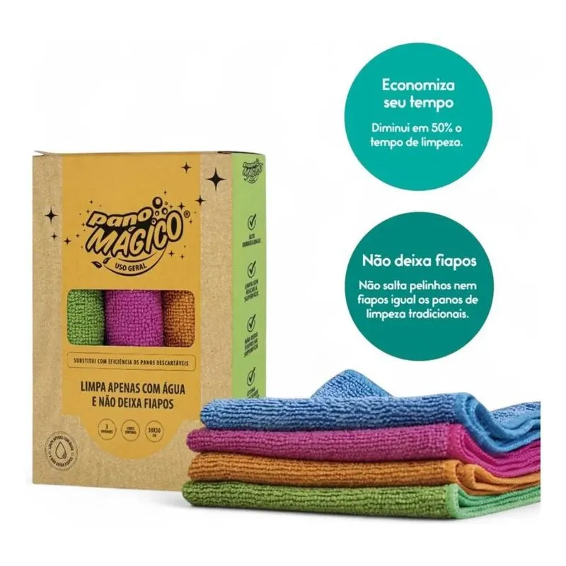 5x Kit 3 Pano Mágico Ákora Micorfibra Não Solta Pelos E Fi