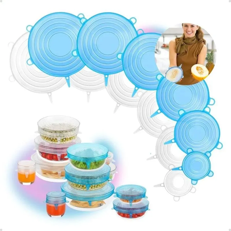 2x Kit 12 Tampas Silicone Flexível Para Panela Pote Universa