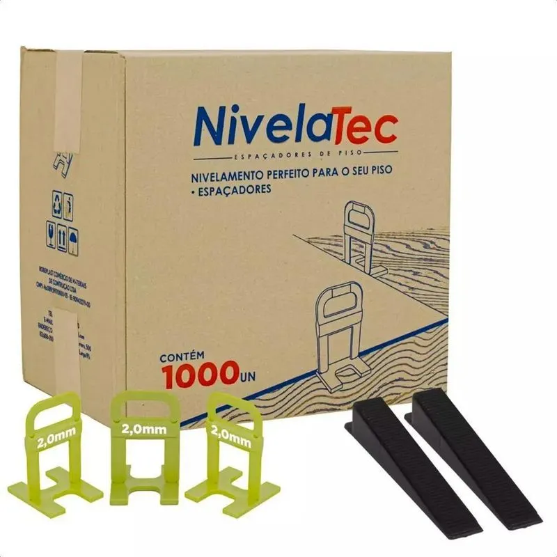2x Kit 1000 Niveladores 2,0mm + 100 Cunhas Slim Clip Para As