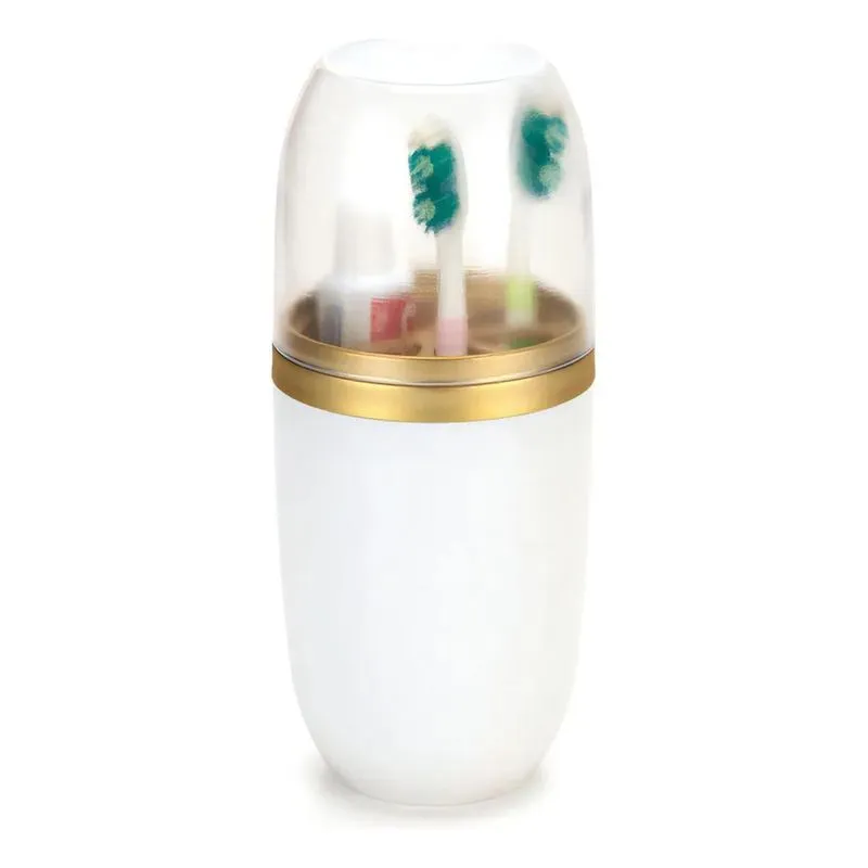 Porta Escovas Tampa Creme Pasta De Dente Branco Com Dourado
