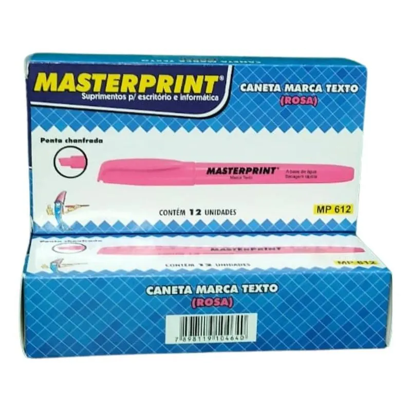 10x Caneta Marca Texto Masterprint Rosa Caixa Com 12 Unidad