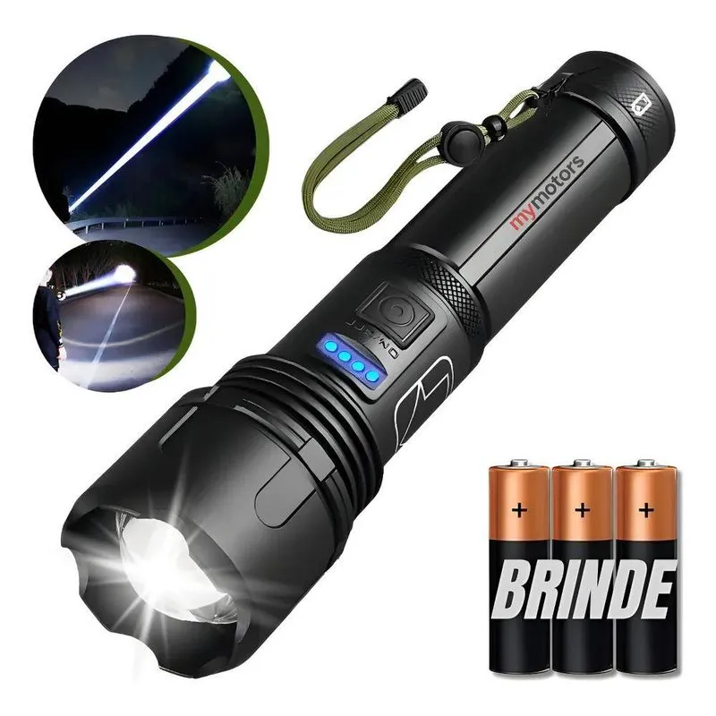 Lanterna Tática T9 Led Usb Recarregável Alto Brilho Potente