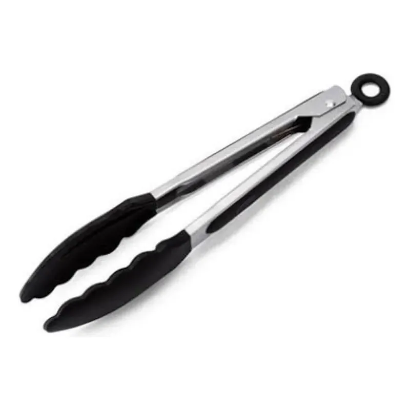 5x Pegador Culinário Pinça Silicone Multiuso Inox Cor Preto
