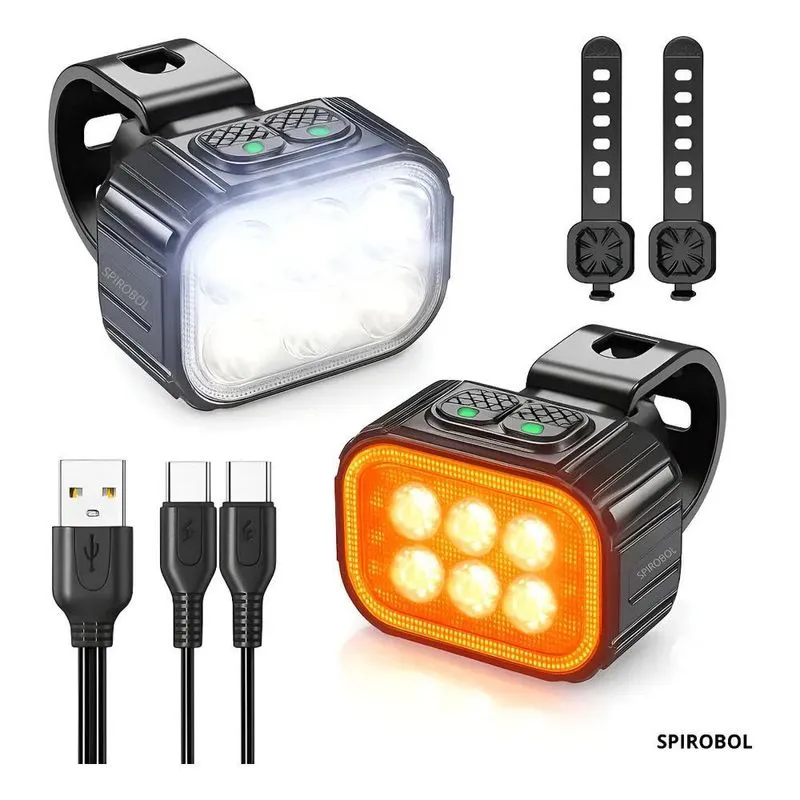 Kit Farol E Lanterna Bike 6 Leds Recarregável Usb Potente Co