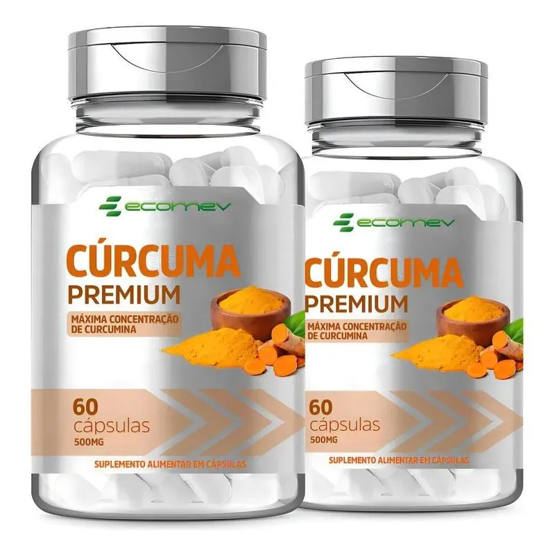 2 Potes Suplemento Em Cápsulas Curcuma 500mg 120cáps Sabor S