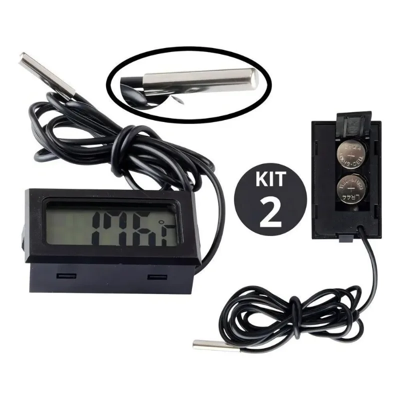 2 Termômetro Digital Freezer Aquário Chocadeira Sonda Inox