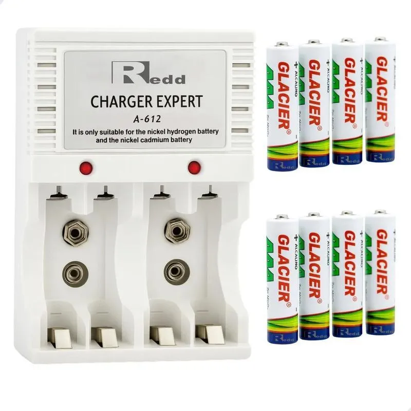 10x Kit 8 Pilhas Aa Recarregáveis + Carregador Automático,