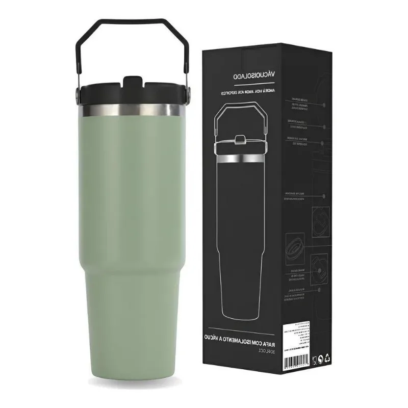 Garrafa Copo Térmico Inox Sport Carro Água 900ml Canudo Ver
