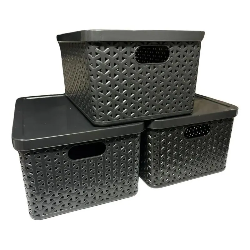 10x Kit Com 3 Cesto Caixas Organizadoras Rattan 7l Com Tampa