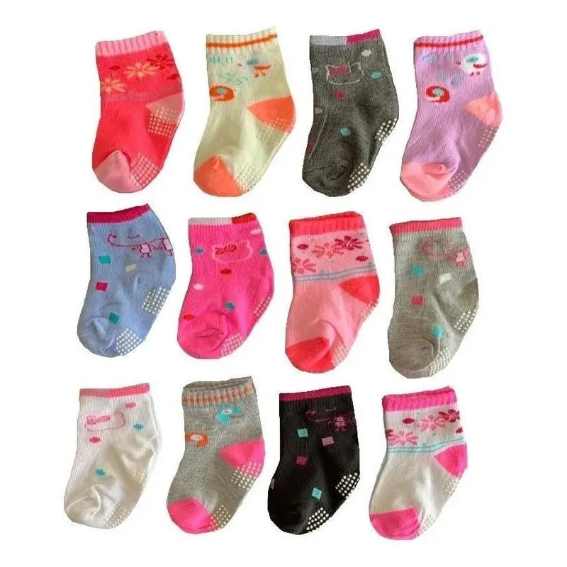 2x Kit 12 Pares De Meias Feminina Bebê Com Antiderrapante