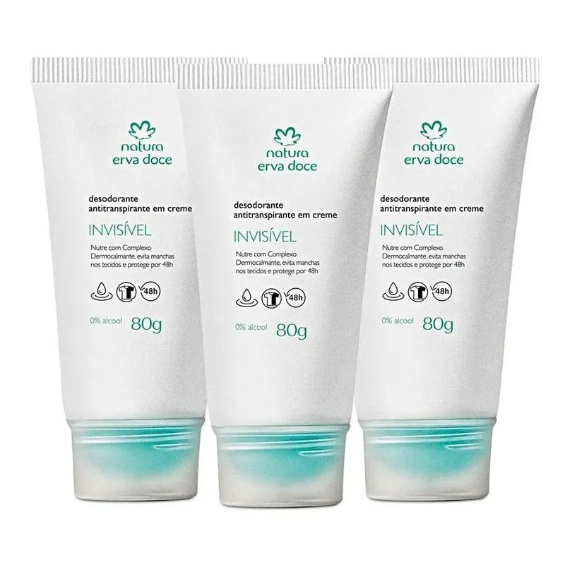 3x Natura Desodorante Creme Erva Doce 90g Kit Com 03 Unidade