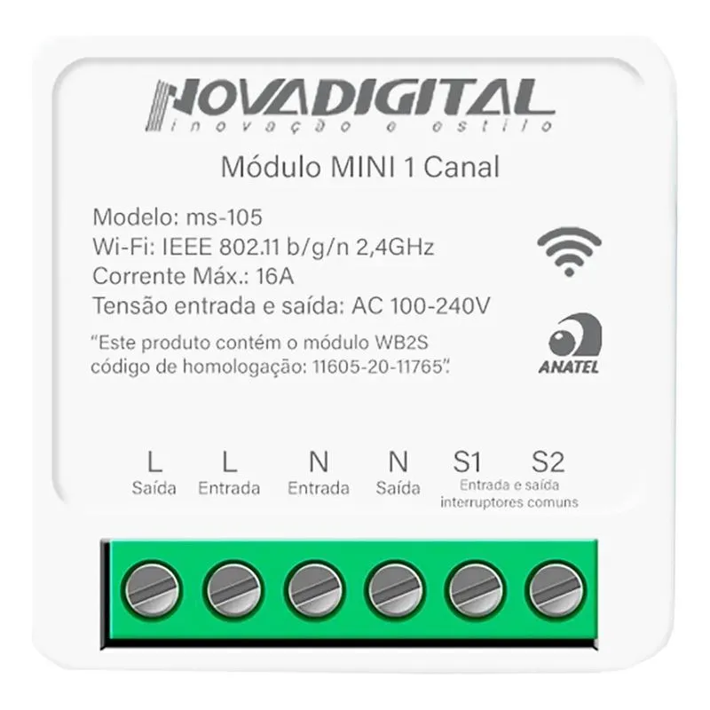 Interruptor Inteligente Relé Wifi Novadigital 1 Canal 16a