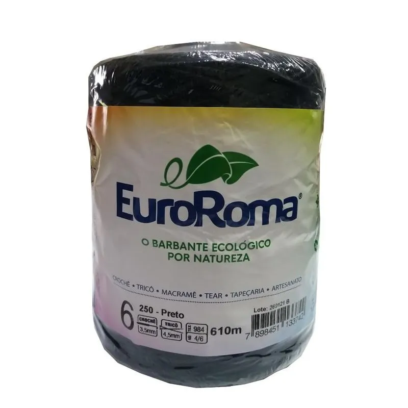 Barbante Euroroma Nº6 Preto 600g 6 Fios
