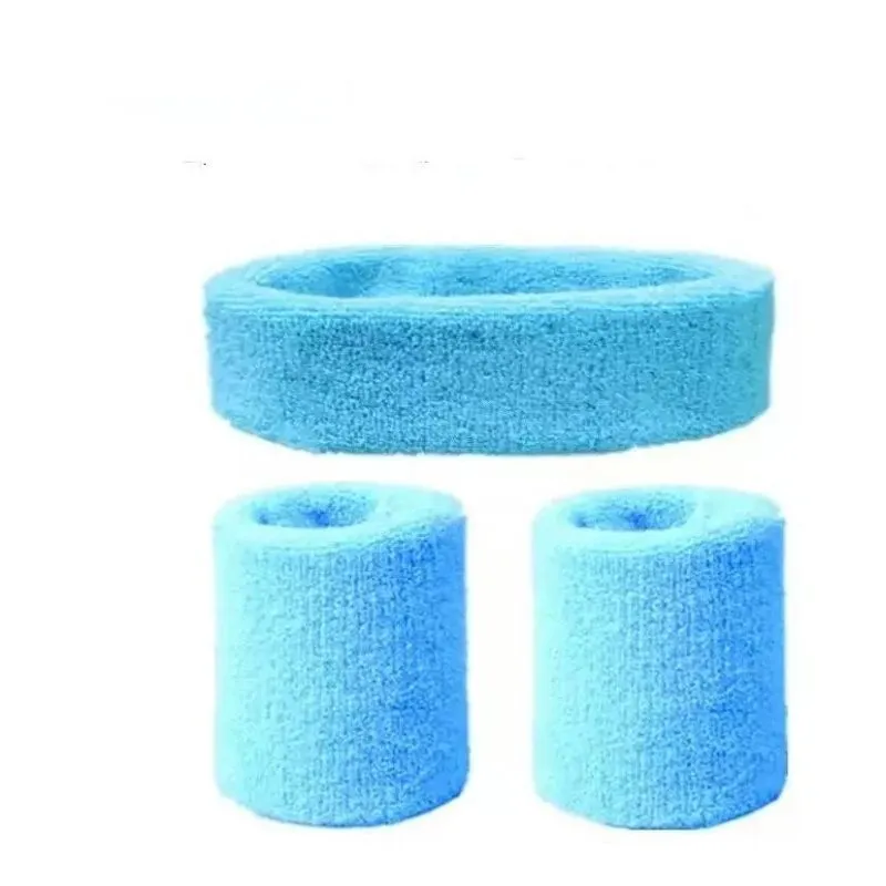 Kit Com 1 Faixa De Cabeça + 2 Munhequeiras A Azul Claro