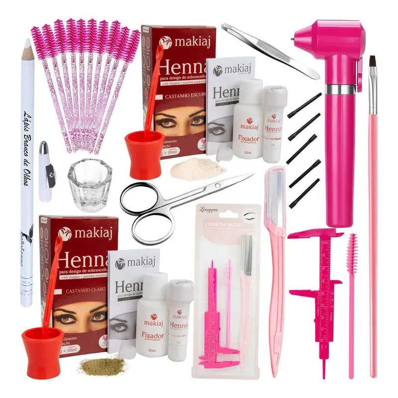 3x Kit 2 Henna Sobrancelha Design Kit Sobrancelhas 100% Natu