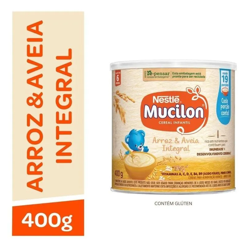 5x Cereal Infantil Arroz E Aveia 400g Mucilon