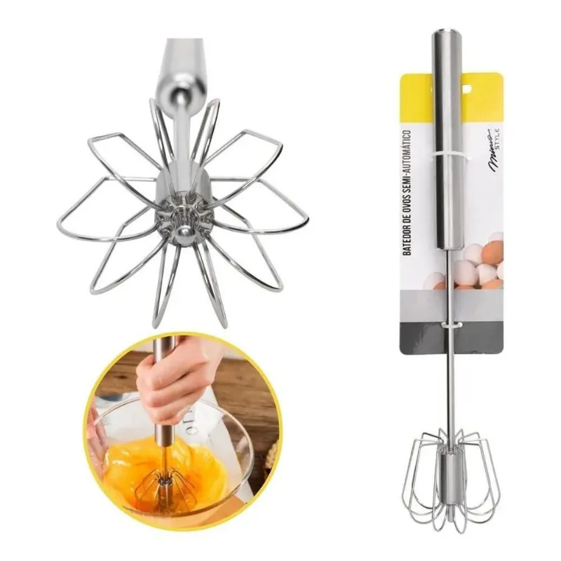5x Batedor Inox De Ovos Giratório Semi-automático Mimo Style