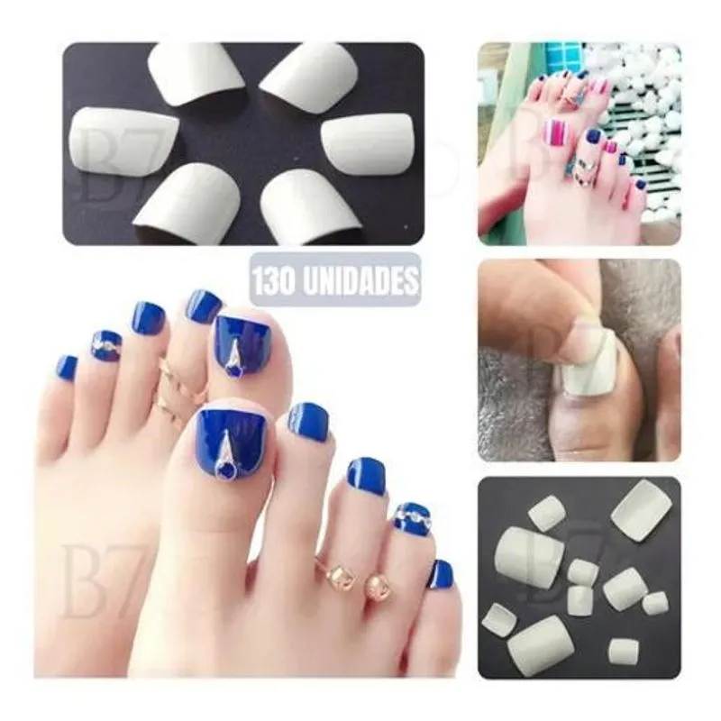 3x 130 Unhas Tips Pé Acrygel Manicure Gel De Unha