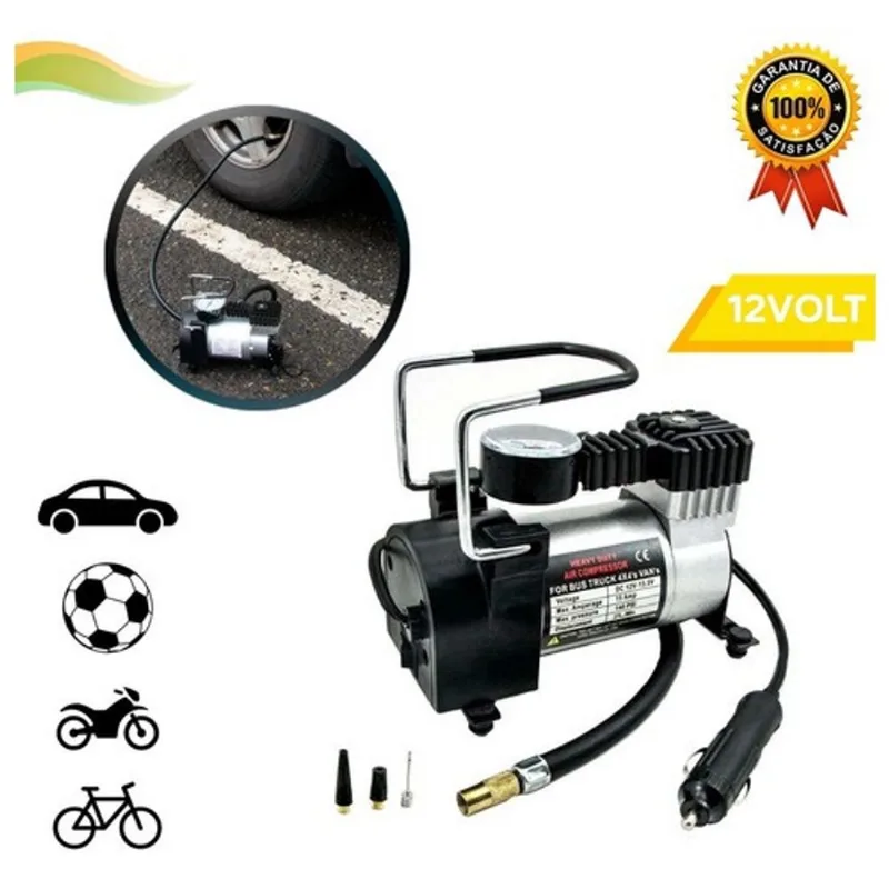 Mini Compressor Elétrico De Ar Pneu Carro Bike Bola 12 Volts