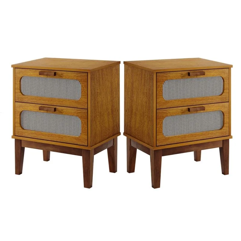 Conjunto Mesa de Cabeceira Santorini 45cm Pés de Madeira Estilo Europeu