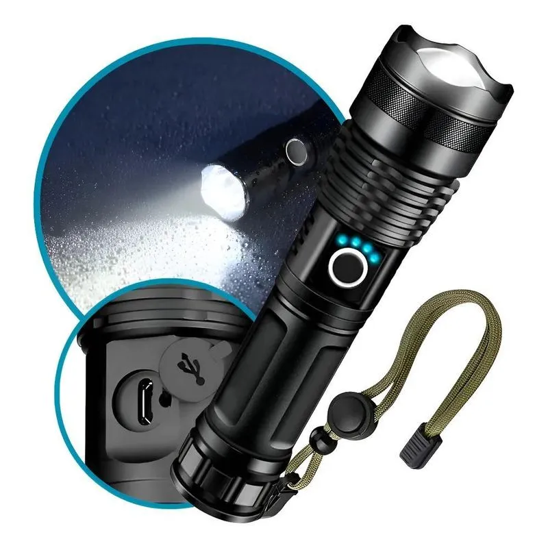 Lanterna Tática T9 Led Potente Mais Forte Do Mundo Zoom Usb