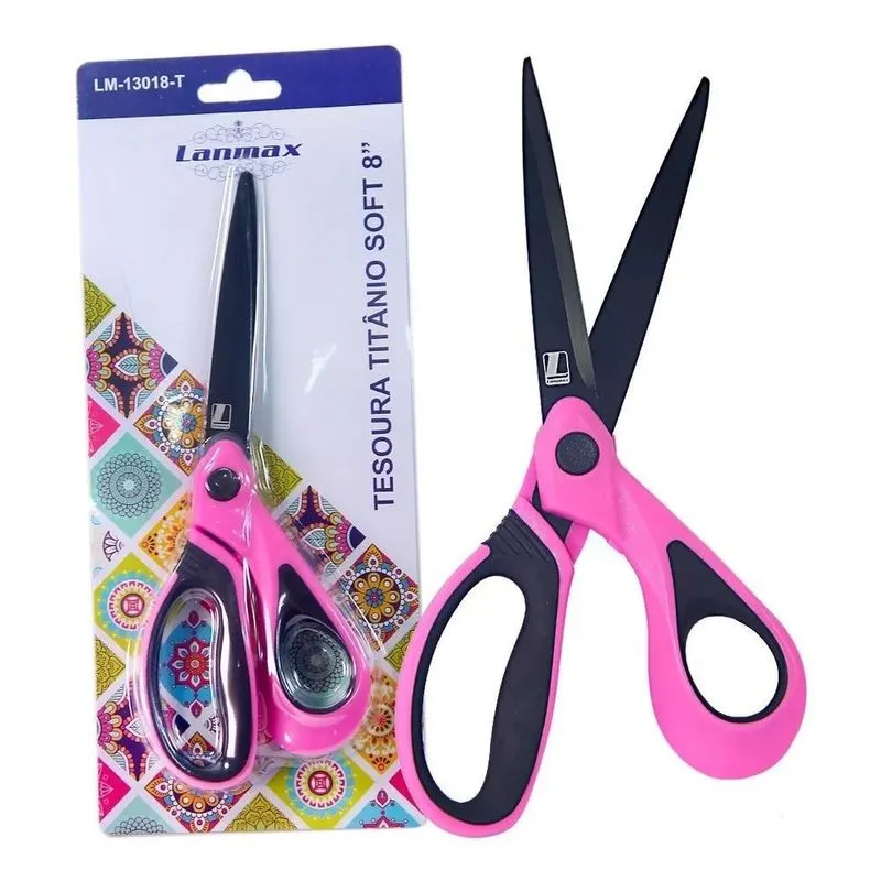 2x Tesoura Rosa Titânio Soft 8 Lanmax - Não Perde O Corte R