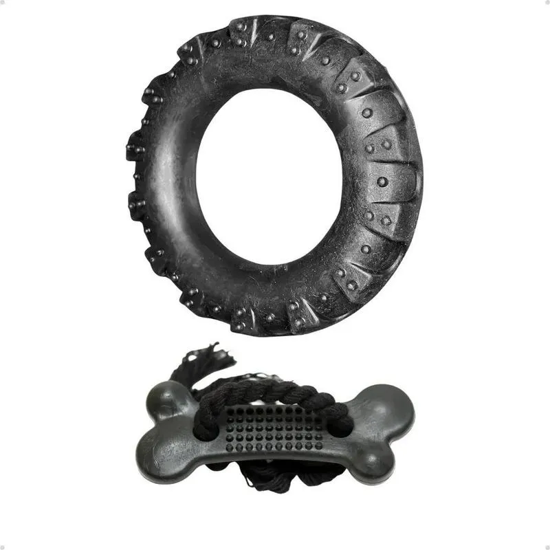 3x Kit Brinquedo Cachorro Pneu Grande + Ossinho Com Corda G