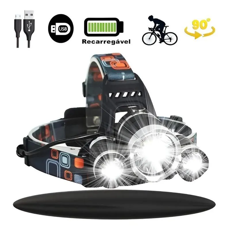 Lanterna De Cabeça Ec-6230 3 Led Recarregável Profissional C
