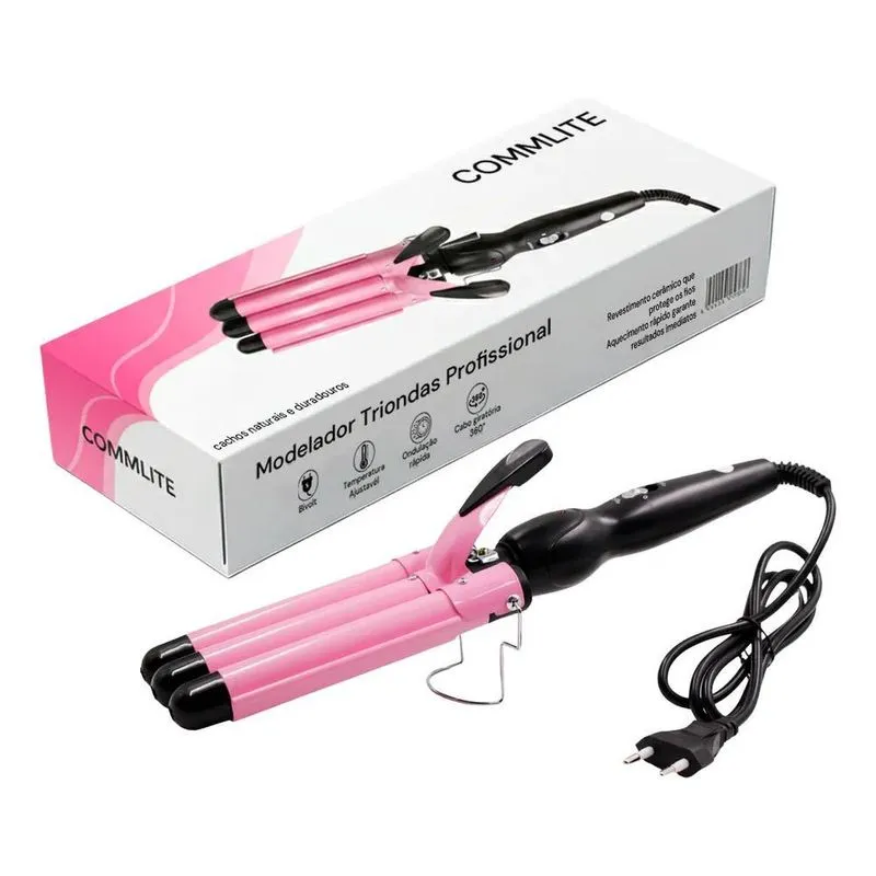 Chapinha Modelador Cabelo Cerâmica Tri-onda Ondulador Bivolt