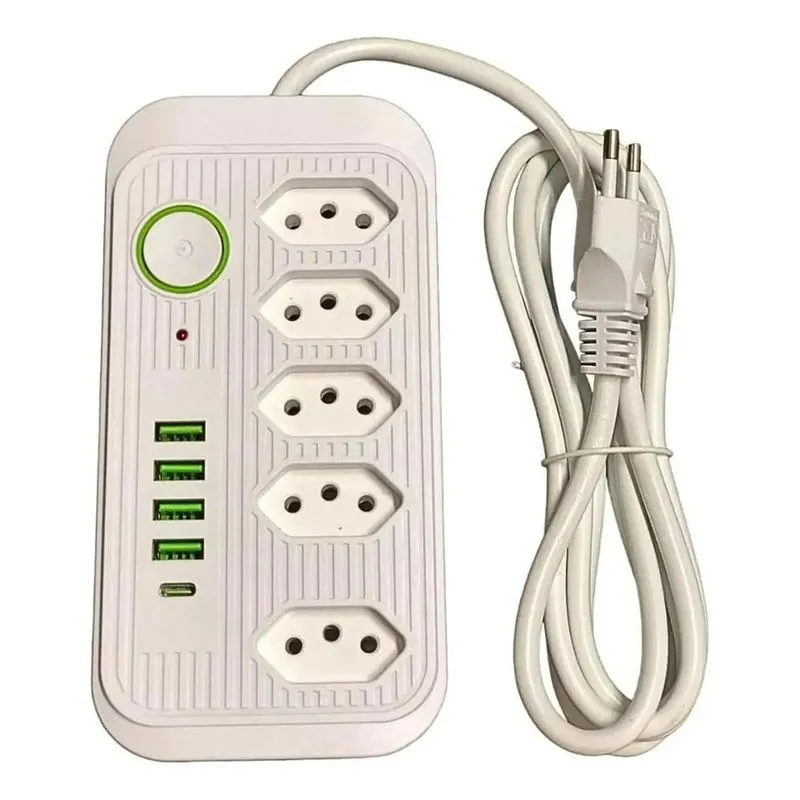 3x Extensão Filtro Linha 5 Tomadas 4 Usb Tipo C Cor Branco