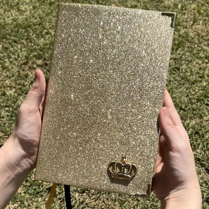 10x Bíblia Sagrada Dourada Luxo - Brilho Glitter Letras Méd