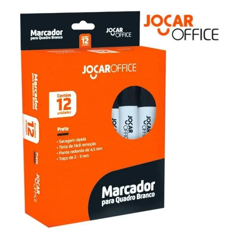 5x Pincel Quadro Branco Com 12 Marcadores Jocar Office Preta