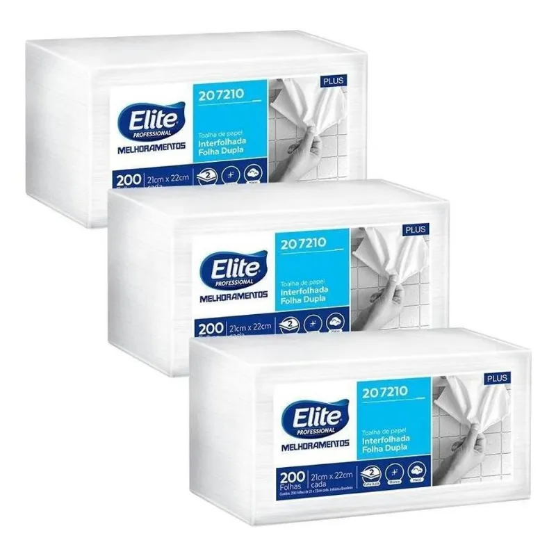 5x Toalha Plus Interfolhada - 3 Pcts - 600 Folhas Dupplas